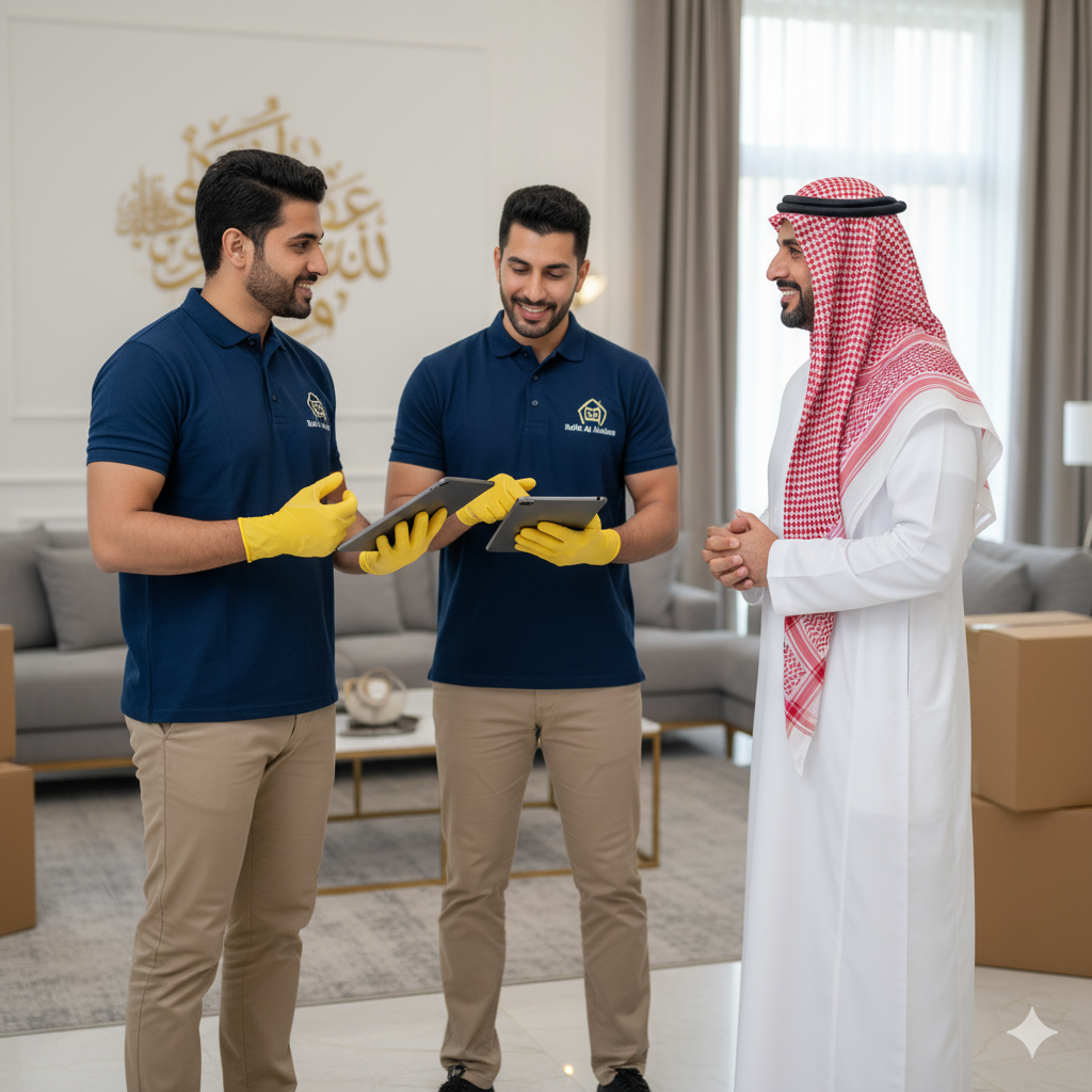 A mover assembling furniture in a new home